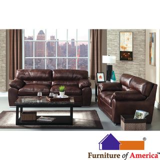 Furniture of America Cornelli Brown Leatherette 2 piece Sofa Set Furniture of America Sofas & Loveseats