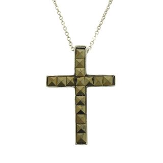 Dolce Giavonna Silver Overlay Square Marcasite Cross Necklace Dolce Giavonna Gemstone Necklaces