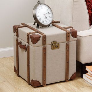 Journey Beige Linen Trunk Side Table Coffee, Sofa & End Tables