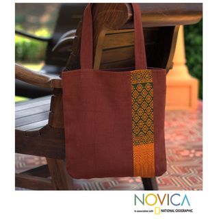 Cotton 'Saffron Lanna' Large Shoulder Bag (Thailand) Novica Shoulder Bags