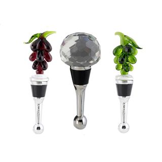 Red Vanilla Recycled Glass and Crystal Bottle Stoppers (Set of 3) Bar & Wine Tools