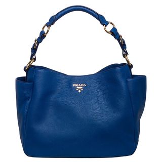Prada 'Daino' Cobalt Leather Double Pocket Hobo Bag Prada Designer Handbags