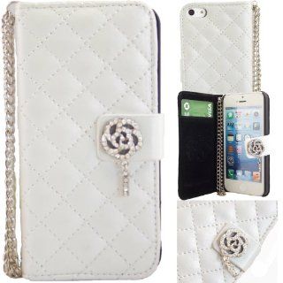 WwWSuppliers White PU Leather Bling Flower Wallet Case for Apple iPhone 5 5s Wristlet Cover + Free Screen Protector & Stylus Cell Phones & Accessories