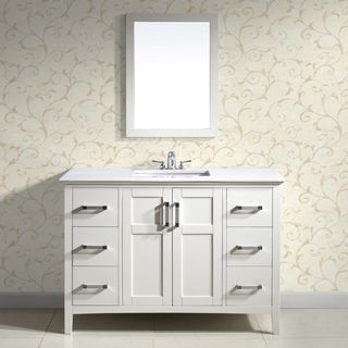 Salem White 48 inch Bath Vanity with 2 Doors and White Marble Top WyndenHall Bathroom Vanities