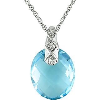 10k White Gold Diamond and Blue Topaz Pendant Gemstone Necklaces
