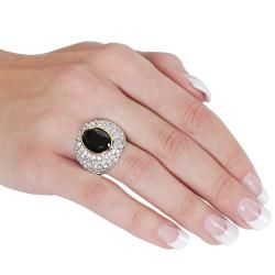 Silvertone and Goldtone Cubic Zirconia and Oval cut Created Onyx Ring Gemstone Rings