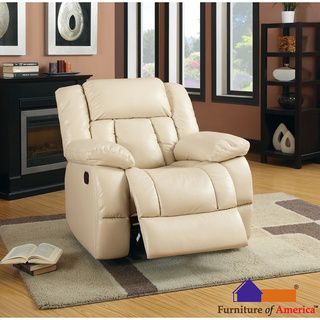 Furniture of America Barbadalo Bonded Leather Match Glider Recliner, Ivory Furniture of America Recliners
