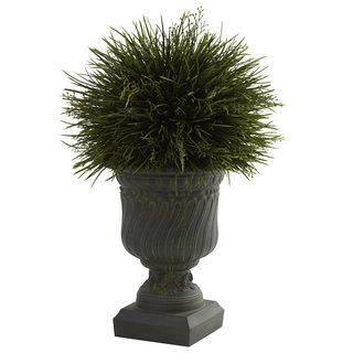 Indoor/ Outdoor Potted Grass and Decorative Urn Nearly Natural Silk Plants
