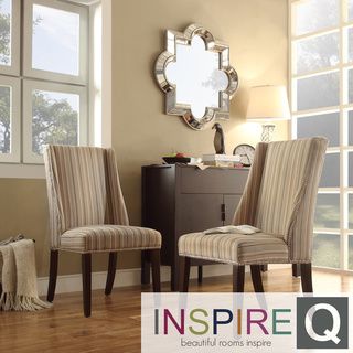 INSPIRE Q Geneva Mocha Brown Stripe Wingback Hostess Chairs (Set of 2) INSPIRE Q Dining Chairs