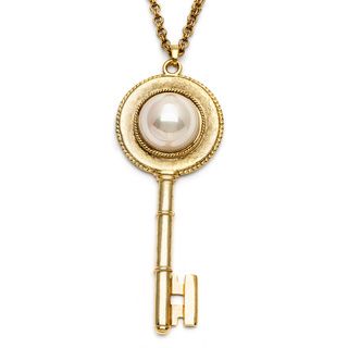 Kenneth Jay Lane Gold Overlay White Faux Pearl Key Pendant Necklace Kenneth Jay Lane Fashion Necklaces