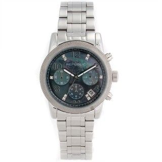 Republic Women's Stainless Steel Glitz Mother of Pearl Chronograph Watch Republic Women's More Brands Watches