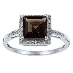Viducci 10k Gold Smokey Quartz and 1/10ct TDW Diamond Ring (G H, I1 I2) Viducci Gemstone Rings