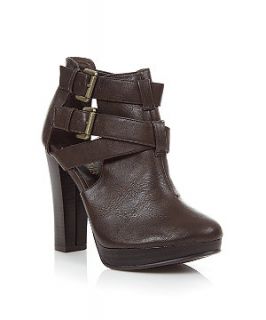 Brown Cut Out Buckle Ankle Boots