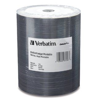 Verbatim 4.7 GB up to 16x DataLifePlus White Inkjet Hub Printable Recordable Disc DVD R 100 Disc Tape Wrap  97016 Electronics
