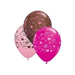 (12) Chocolate Kiss Pink, Brown, & Light Pink Flowers 11" Latex Balloon Qualatex Health & Personal Care