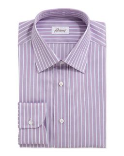 Mens Track Stripe Poplin Dress Shirt, Light Purple   Brioni   Purple (16 1/2R)