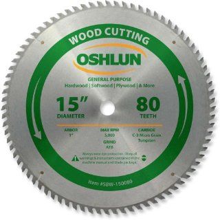 Oshlun SBW 150080 15 Inch 80 Tooth ATB General Purpose Saw Blade with 1 Inch Arbor   Circular Saw Blades  