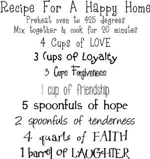 Recipe For A Happy Home wall saying vinyl lettering art decal quote sticker home decal   Wall Decor Stickers