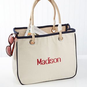 Embroidered Canvas Rope Tote  Name