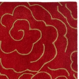 Handmade Soho Roses Red New Zealand Wool Rug (36 X 56)