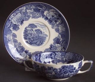 Enoch Wood & Sons English Scenery Blue (Blue Backs,Smooth) Flat Cream Soup Bowl