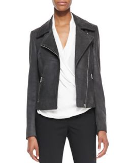 Womens Lambskin Leather Zip Front Moto Jacket   LAgence   Grey break (8)