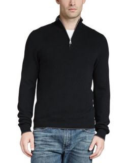Mens Tipped Pique 1/4 Zip Sweater, Black   Black (XX LARGE)