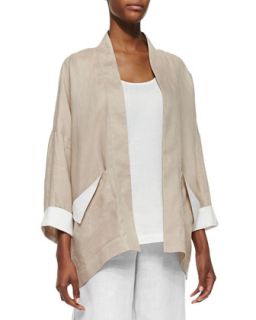 Drop Shoulder Linen Jacket, Womens   Go Silk   Sesame (2X (20/22W))