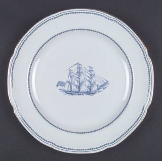 Spode Trade Winds Blue Dinner Plate, Fine China Dinnerware   Blue Bands And Ship