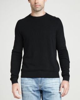 Mens Contrast Tipped Cashmere Pique Sweater, Black   Black (SMALL)