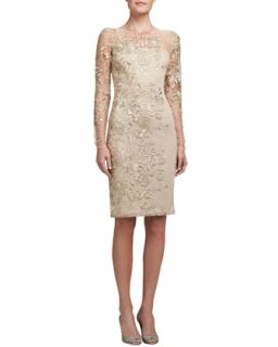 Womens Embroidered Lace Cocktail Dress   David Meister   Gold/Gold (4)