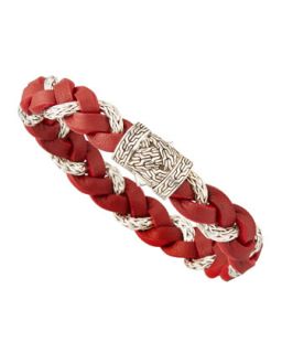 Mens Chain Woven Braided Leather Bracelet, Red   John Hardy   Red
