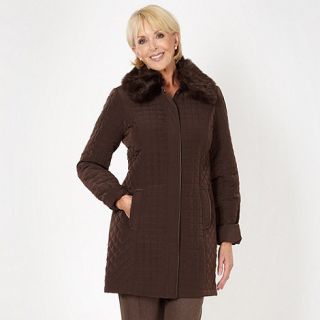 Classics Chocolate brown quilted faux fur collar jacket