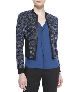 Womens Sandie Cropped Zip Front Tweed Jacket   Elie Tahari   Radiance black