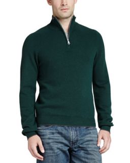 Mens Tipped Pique 1/4 Zip Sweater, Green   Green (LARGE)