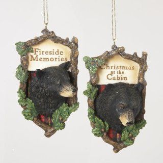 Pack of 12 Rustic Lodge Black Bear Plaque with Saying Christmas Ornaments 4"   Decorative Hanging Ornaments