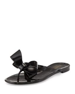Couture Bow Jelly Flat Thong Sandal, Black   Valentino   Black (41.0B/11.0B)