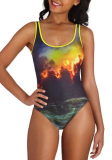 Off to the Ocean One Piece Swimsuit in Sunset  Mod Retro Vintage Bathing Suits