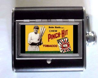 Babe Ruth says Chew Pinch Hit Tobacco Baseball Retro Whiskey and Beverage Flask, ID Holder, Cigarette Case Holds 5oz Great for the Sports Stadium Kitchen & Dining