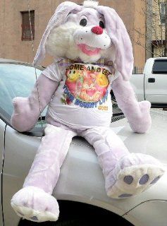 HUGE STUFFED BUNNY 50" SOFT PLUSH BIG FOOT RABBIT   JUMBO GIANT BIG PLUSH BUNNY WEARING a T SHIRT THAT SAYS "COME AND GET YOUR BUNNY LOVE"   ADORABLE * COLOR LAVENDER Toys & Games