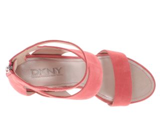 DKNY Hara   Ankle Strap Wedge 100mm Peony (Coral) Suede