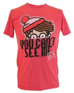 Where's Waldo? Mens T Shirt   "You Can't See Me" Waldo Peeking over the Words on Red Clothing