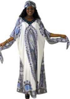 Shimmering Traditional Dashiki Style Jeweled Polyester Caftan Kaftan   Available in Several Colors (Blue) Clothing