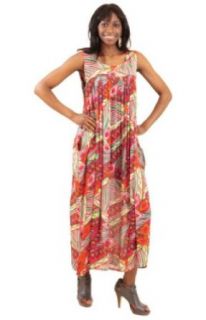 Long Sleeveless Afrocentric Print Rayon Sundress   Available in Several Colors (Pink) Clothing