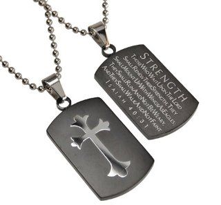 Christian Mens Black and Silver Stainless Steel Abstinence "Strength   Those Who Wait Upon the Lord Shall Renew Their Strength. They Shall Mount up with Wings As Eagles; They Shall Run and Not Be Weary, and They Shall Walk and Not Faint   Isaiah 4031