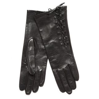 Dents Black leather side lace gloves