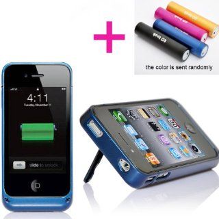 EC TECHNOLOGY Retail Packaging 2200 mAh New design with a stand by Rechargeable, Portable Battery Juice Blue protective Case & Extended Battery for iphone4 / iphone4s (Fits All Models iPhone 4S /4)+free ec technology colorful 2600mAh Backup External B