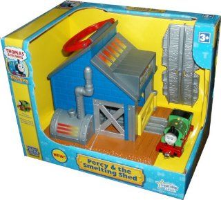 Thomas and Friends Exclusive Take Along Vehicle Playset   Percy and the Smelting Shed with 1 Durable Die Cast Train Engine (Percy), 2 Straight Tracks and 1 Sodor Scrap Metal Recycling Smelting Shed Toys & Games