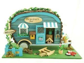 Wooden Camper Birdhouse, Gardeners Shed, 12 inch  Bird Houses  Patio, Lawn & Garden