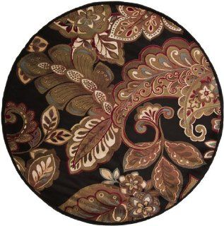 8' Paisley Garden Dark Brown and Olive Shed Free Round Area Throw Rug   Machine Made Rugs